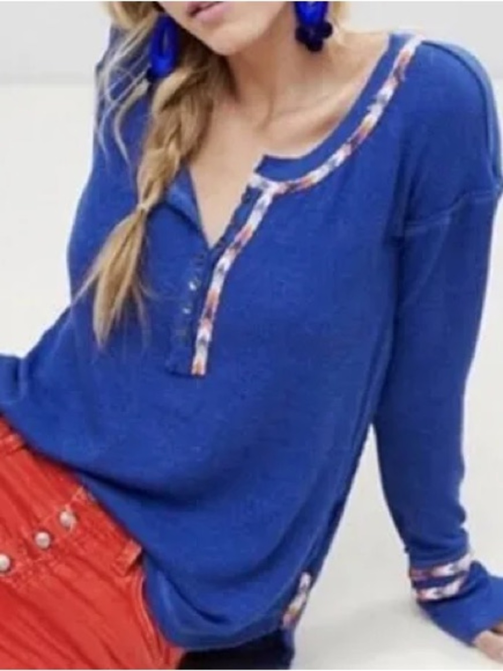 We the Free Blue Rainbow Trim Thermal Size Small Boho Winter